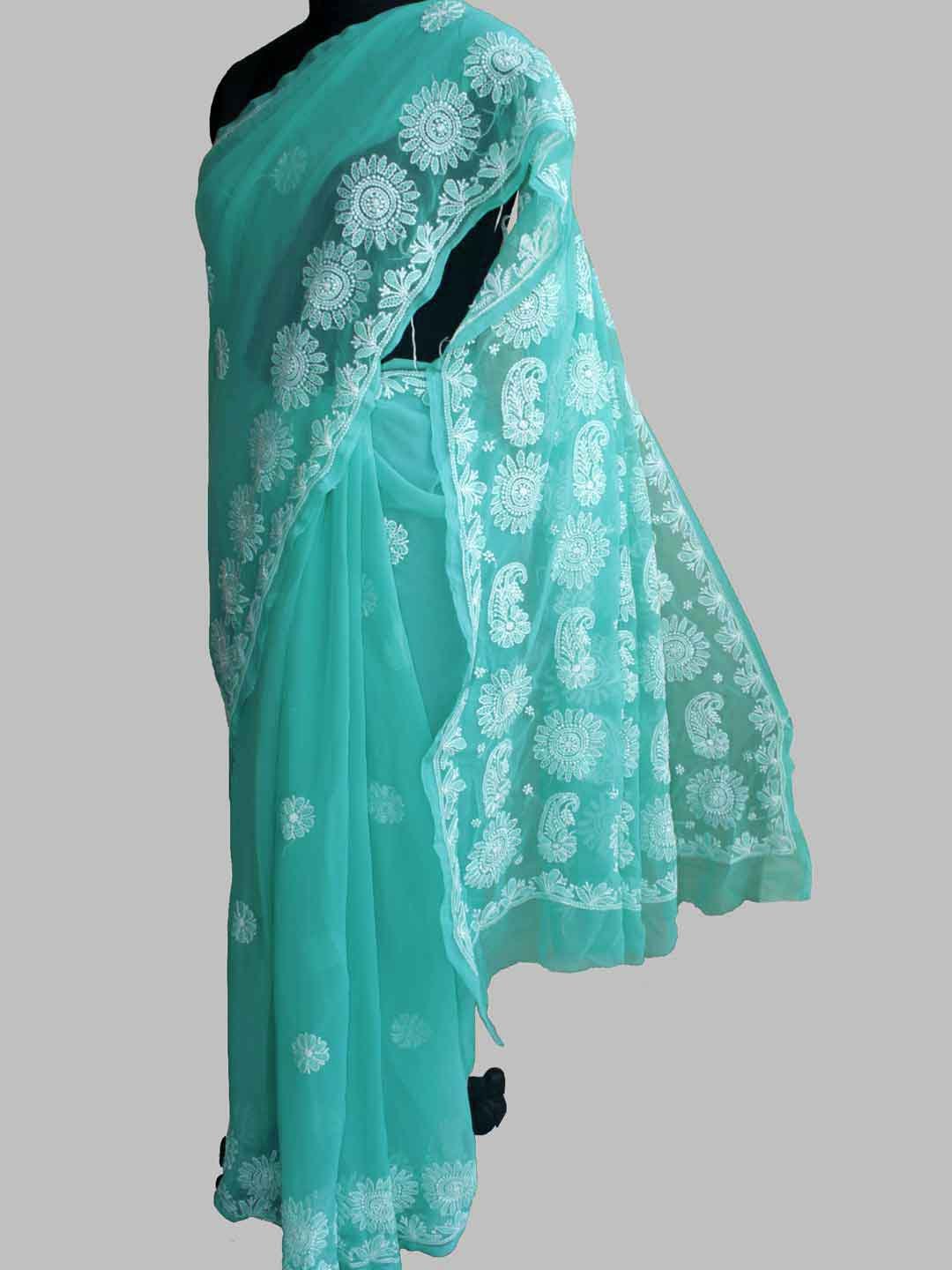 Sea-green-georgette-chikankari-saree Sea-green-georgette-chikankari-saree
