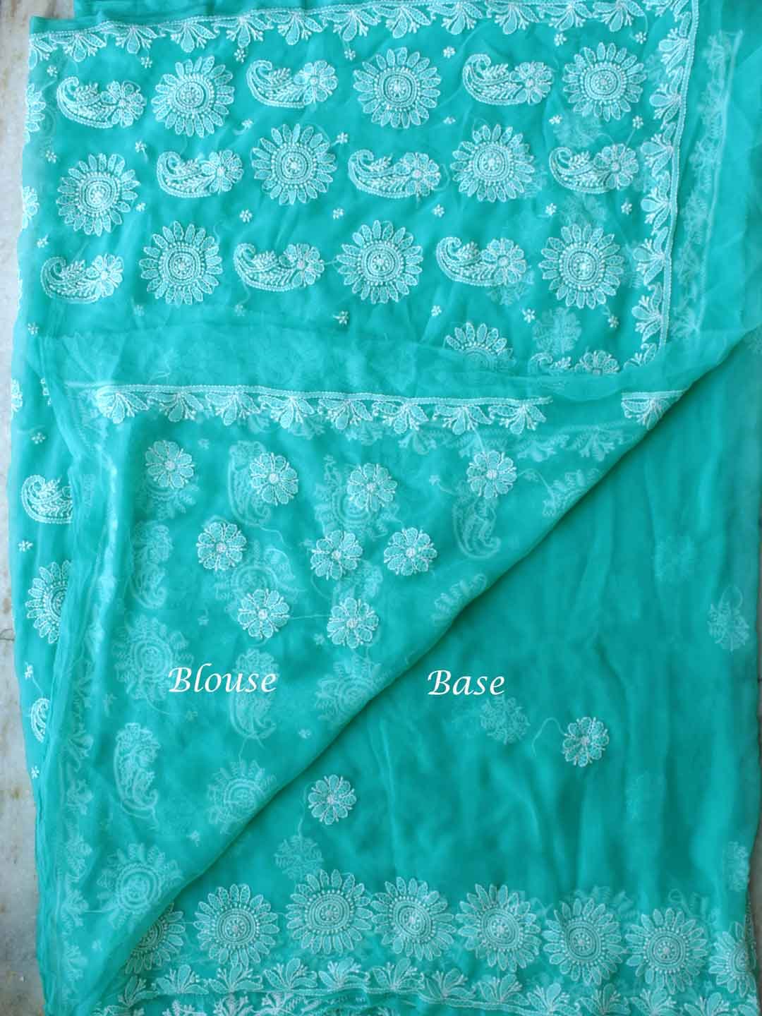 Sea-green-lucknow-chikankari-georgetee-sari Sea-green-lucknow-chikankari-georgetee-sari