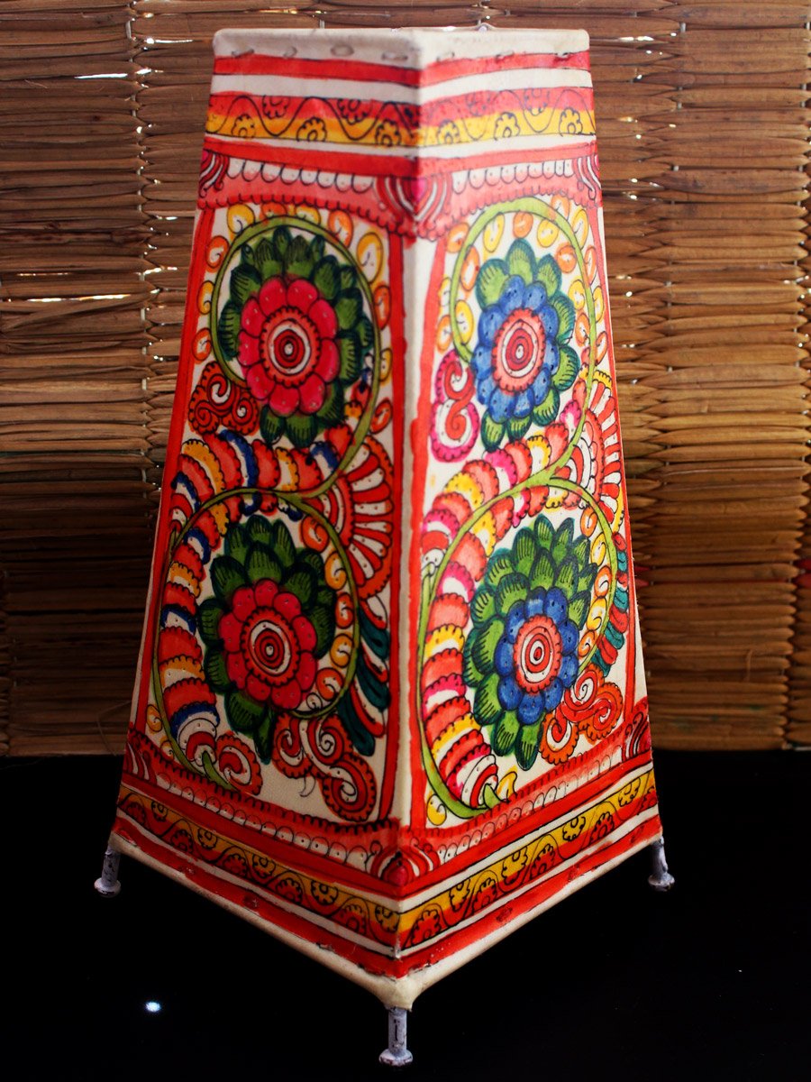 Square-flower-design-tholu-bommalata-table-lamp-shade Square-flower-design-tholu-bommalata-table-lamp-shade