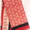 Warli-palla-red-and-beige-block-printed-Chanderi silk-cotton-sari