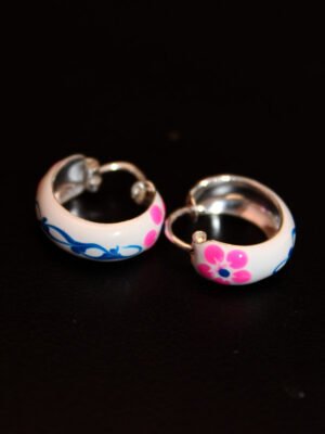White-Enamelled-hoop-Silver-earrings