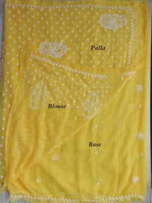 Yellow-and-white-Lucknow-chikankari-georgette-saree