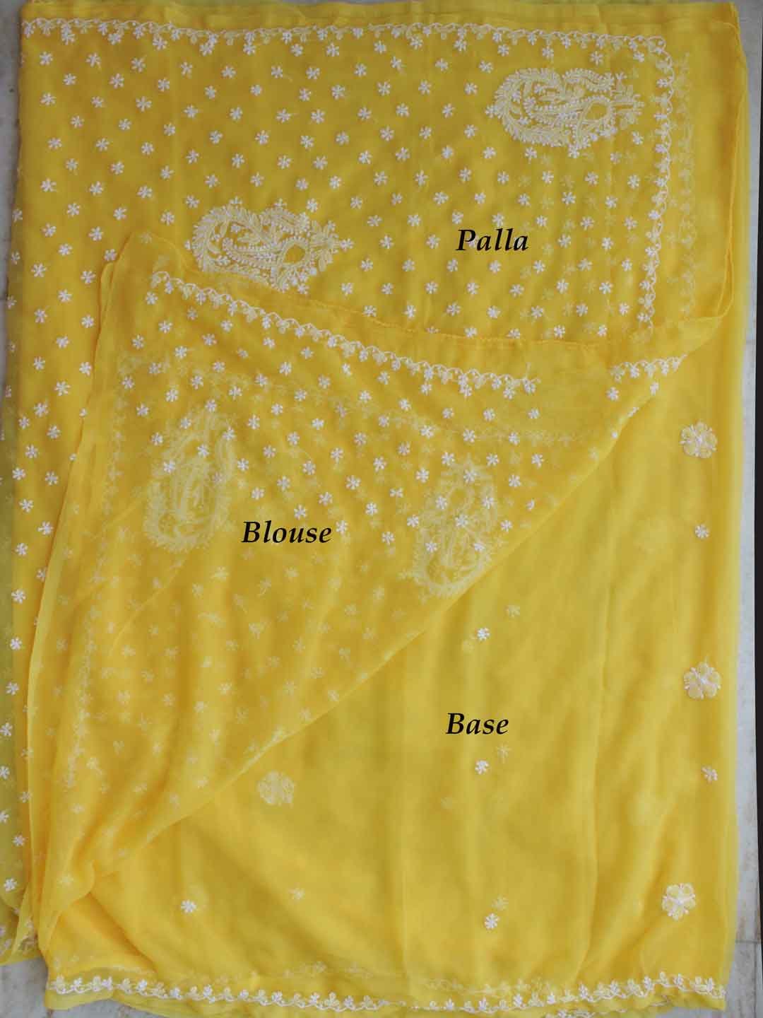 Yellow-and-white-Lucknow-chikankari-georgette-saree Yellow-and-white-Lucknow-chikankari-georgette-saree
