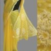 Yellow-and white chikankari-georgette-saree