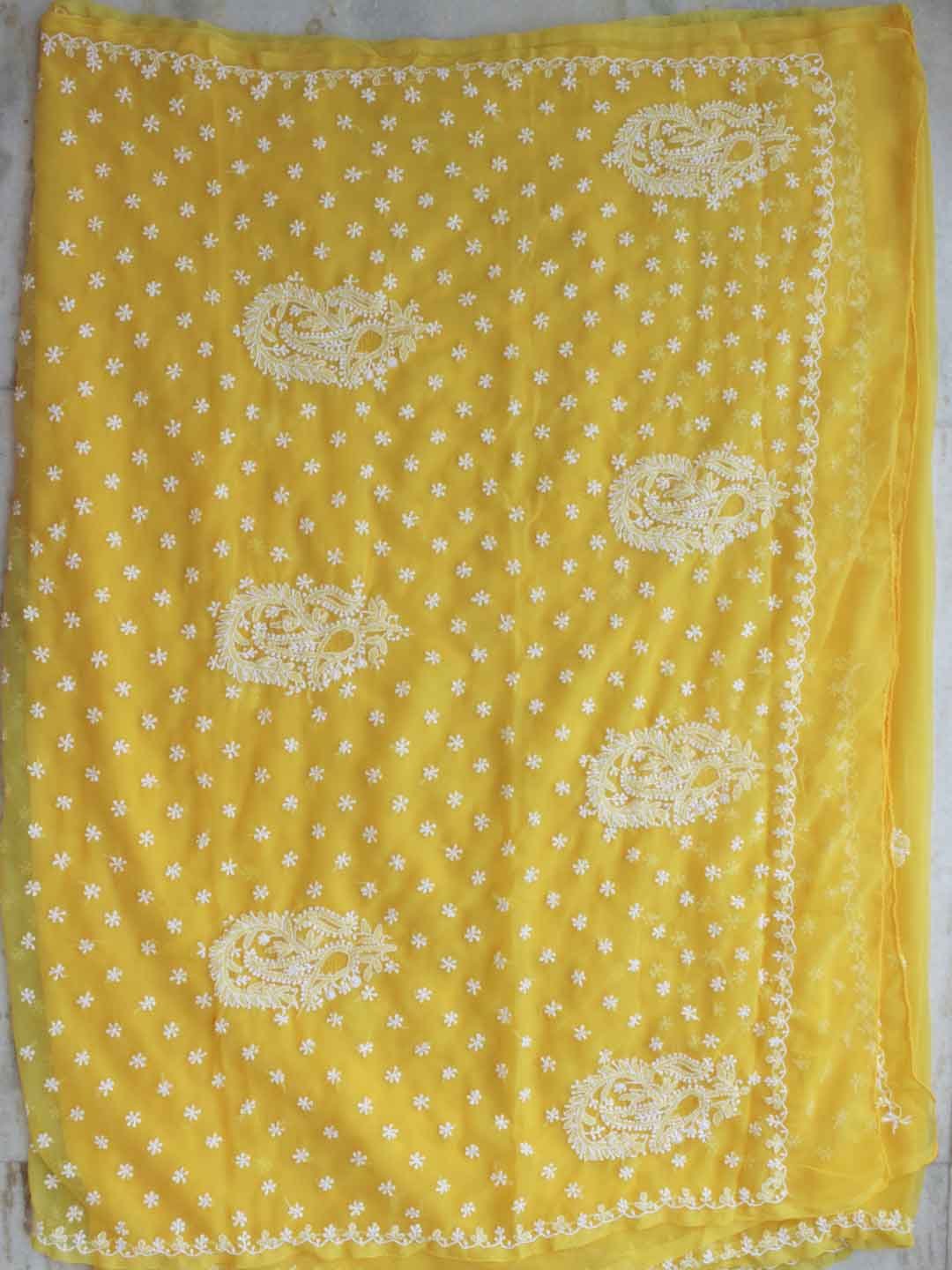 Yellow-and-white-jorjet-chikankari-lucknowi-saree Yellow-and-white-jorjet-chikankari-lucknowi-saree
