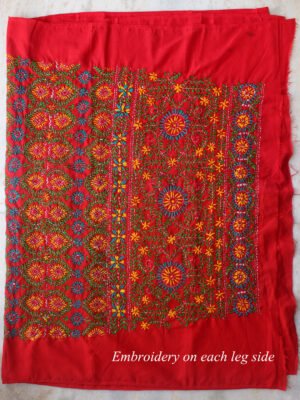 Yellow-blue-and-green-phulkari-on-red-bottom-fabric