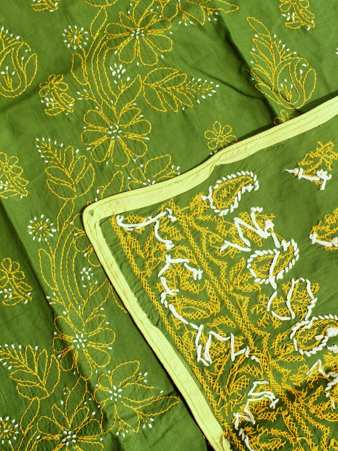 Yellow-chikankari-embroidered-cotton-ladies-kurta-
