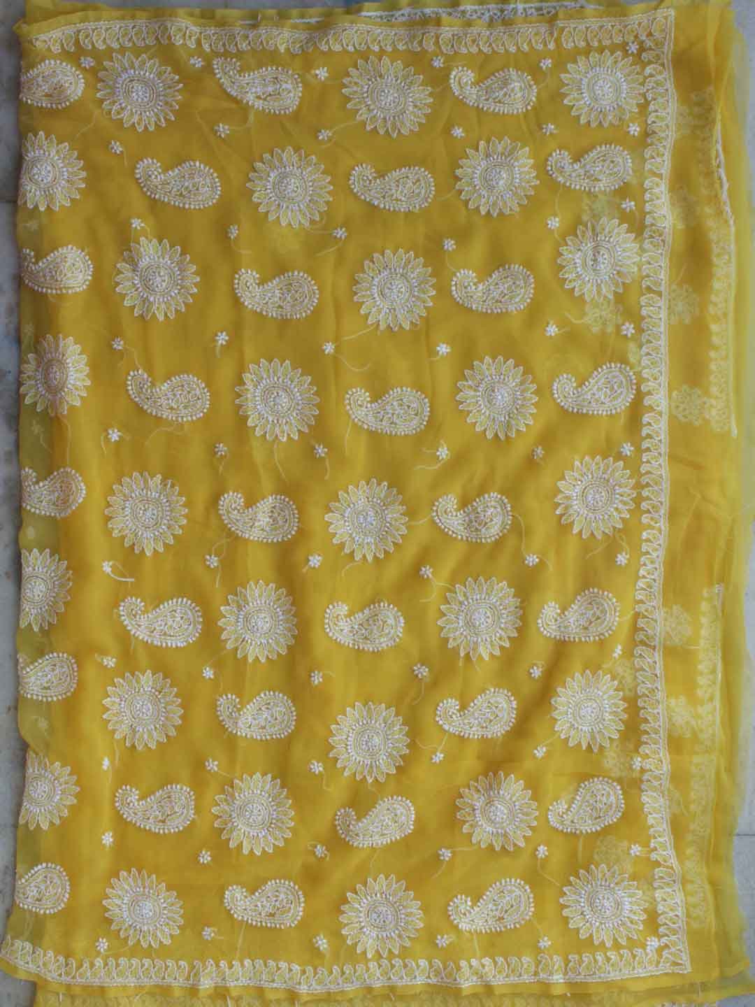 Yellow-georgette-chikankari-saree Yellow-georgette-chikankari-saree