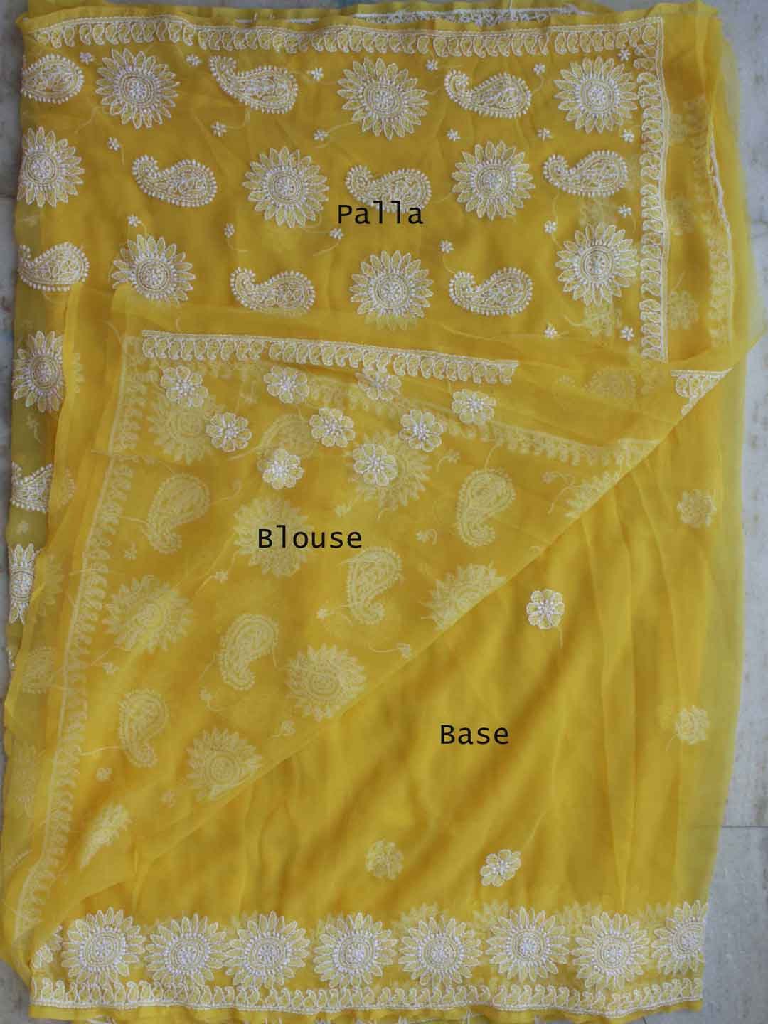 Yellow-lucknow-chikankari-saree Yellow-lucknow-chikankari-saree
