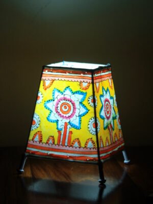 Yellow-trapezoid-small-tholu-bommalata-leather-lamp