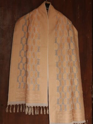 White and golden Banarasi brocade silk stole