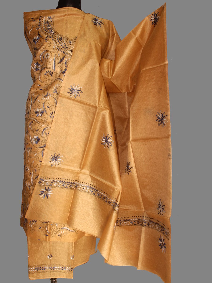 blue-kanthawork,-beige-semi-tussar-dress-material blue-kanthawork,-beige-semi-tussar-dress-material
