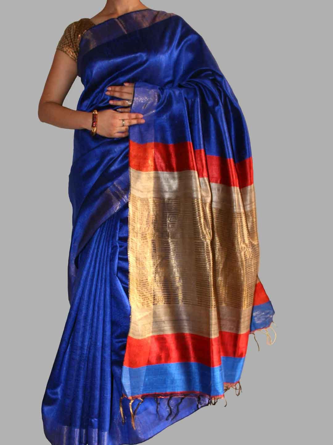 dark-blue-and-red-bhagalpuri-tussar-silk-sari