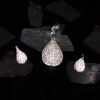 drop shape zircon and silver earrings pendant set