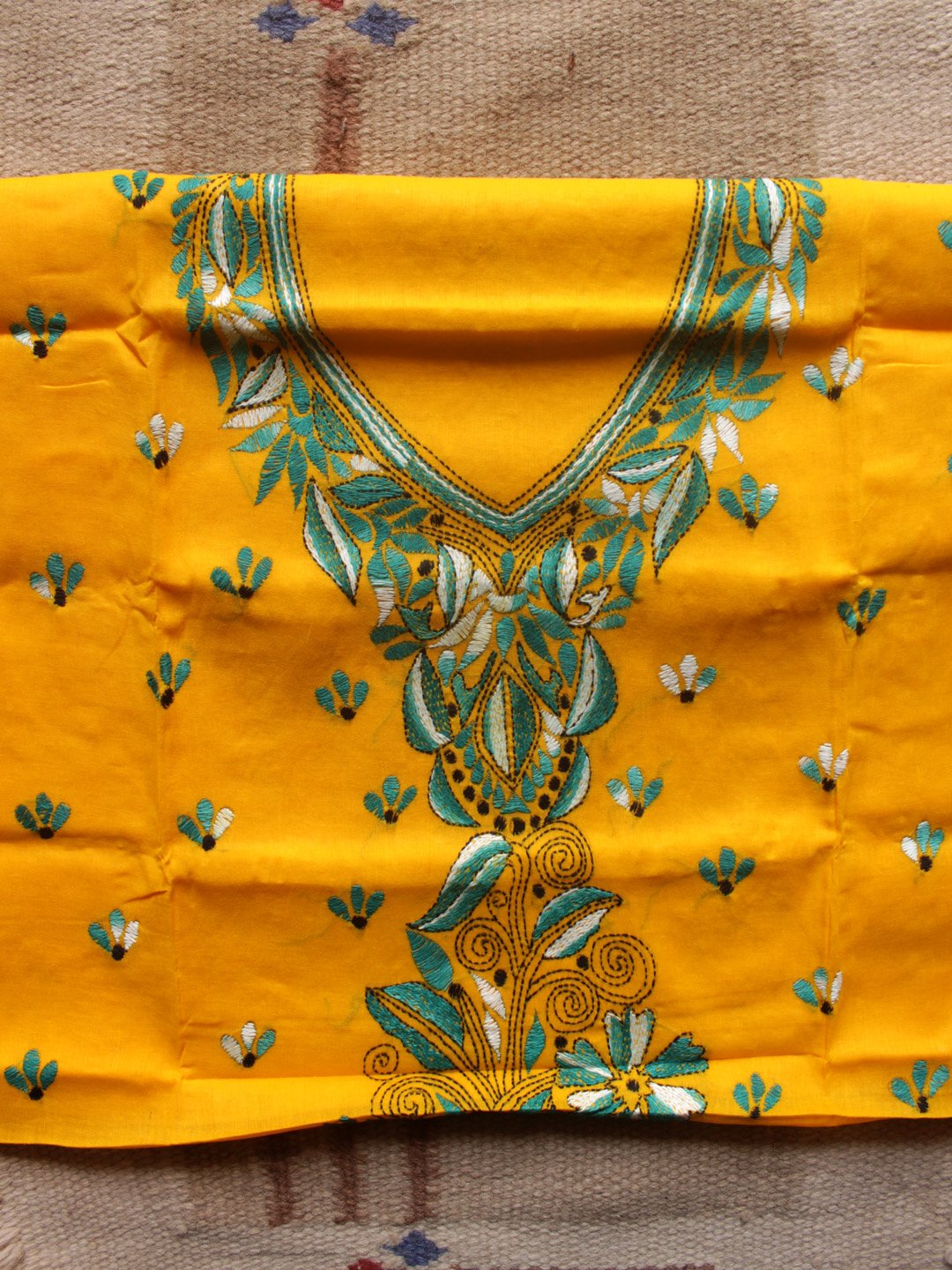 green-and-white-kanthawork-yellow-cotton-kurta-fabric green-and-white-kanthawork-yellow-cotton-kurta-fabric
