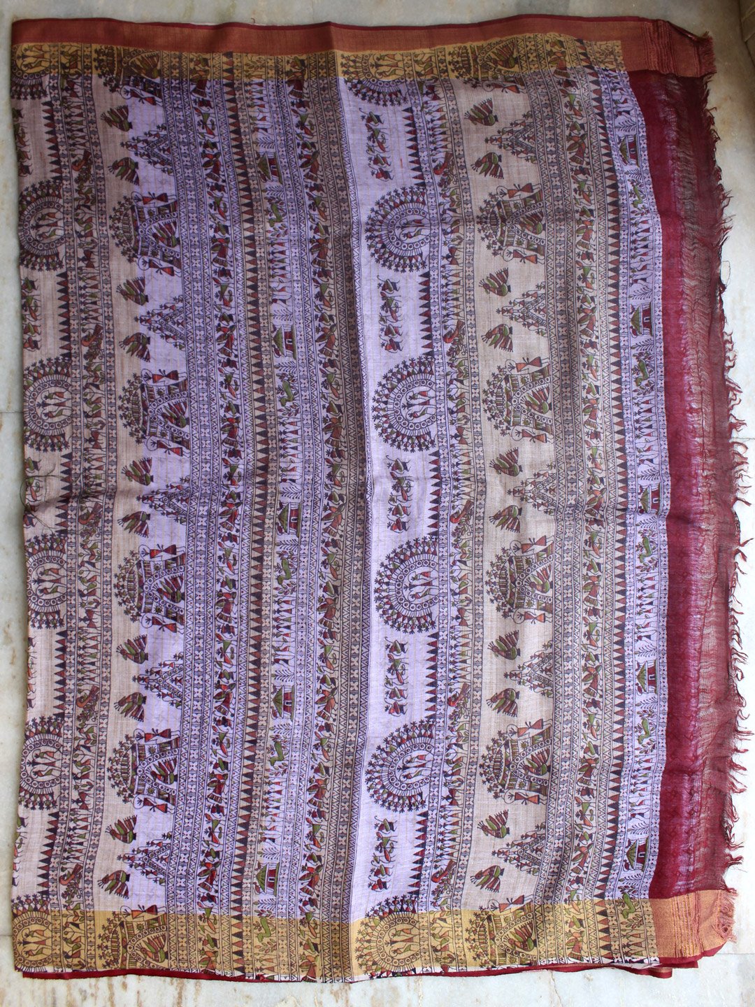 mauve-warli-linen-sari-palla mauve-warli-linen-sari-palla
