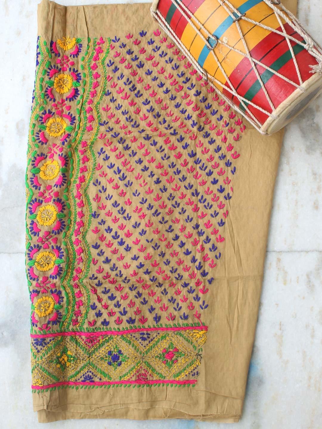 multicolour-phulkari-embroidered-fawn-brown-salwar-fabric multicolour-phulkari-embroidered-fawn-brown-salwar-fabric