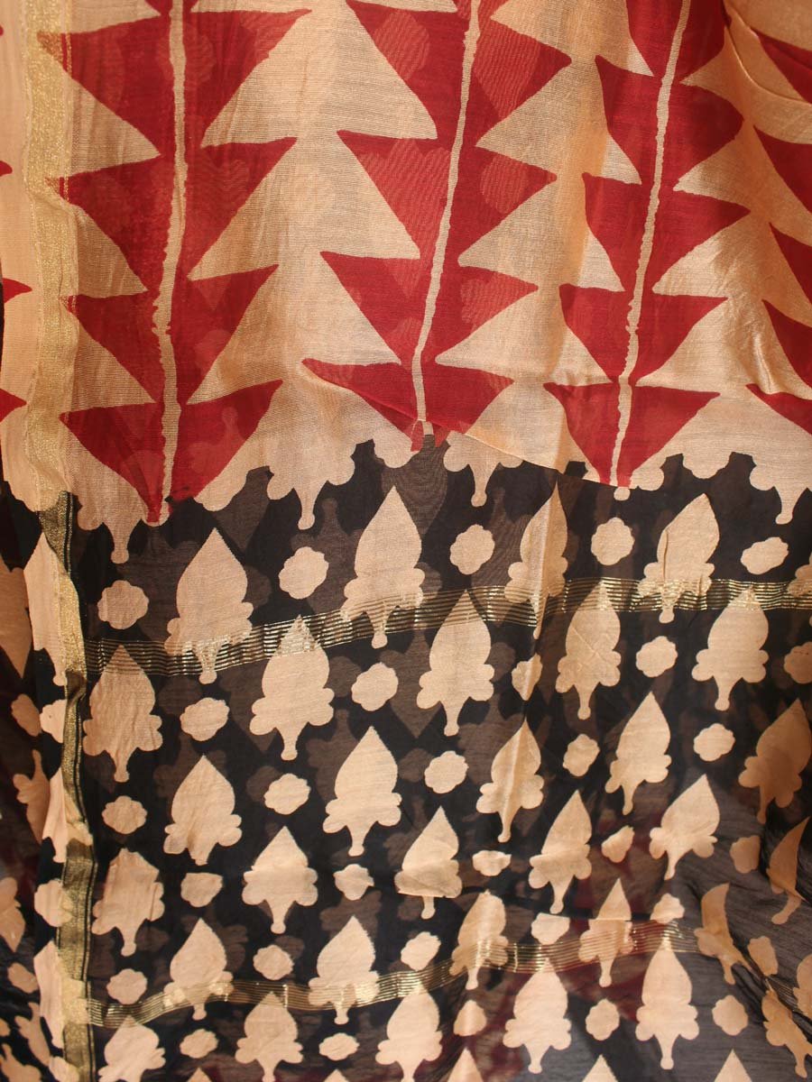 red-and-black-block-printed-chanderi-dupatta-Shilphaat red-and-black-block-printed-chanderi-dupatta-Shilphaat