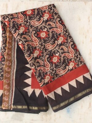 red-and-black-blockprinted-silkcotton-sari.-Shilphaat