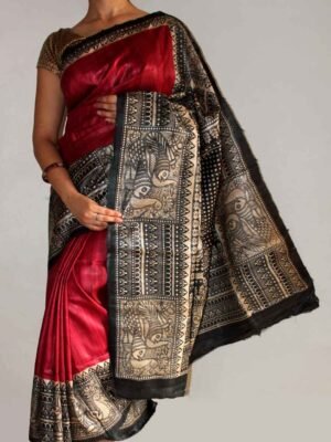 red-and-black-madhubani-bhagalpuri-tussar-silk-saree