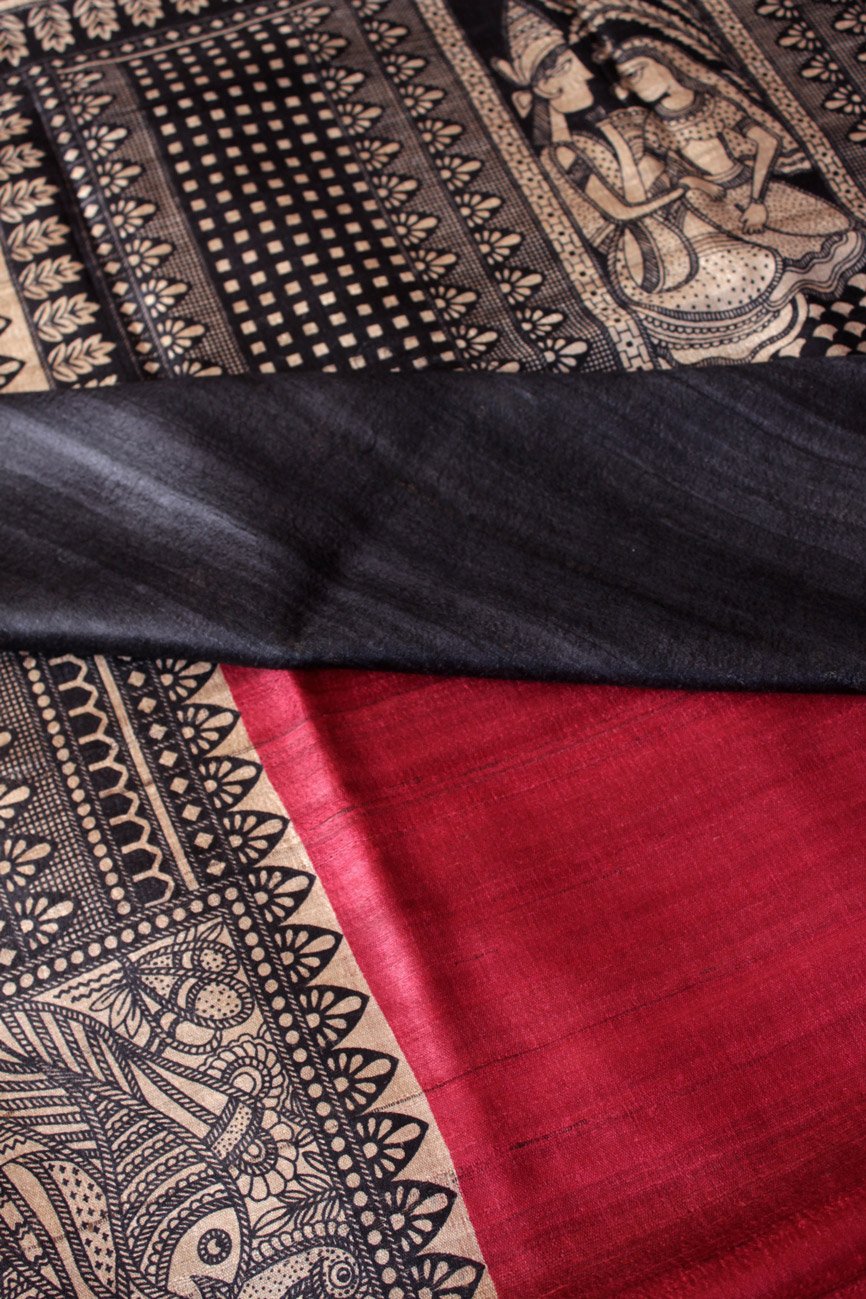 red-and-black-madhubani-tassar-silk-sari red-and-black-madhubani-tassar-silk-sari
