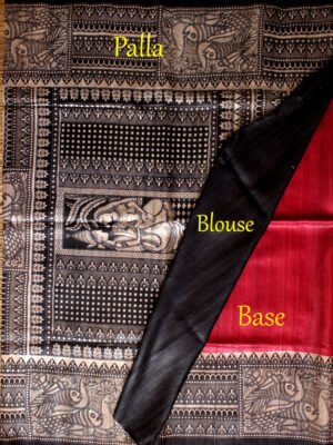 red-and-black-madhubani-tussar-silk-saree