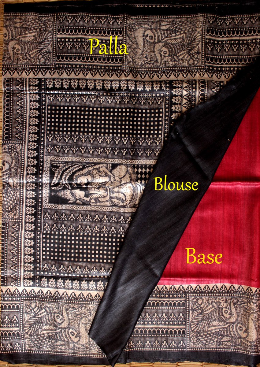 red-and-black-madhubani-tussar-silk-saree red-and-black-madhubani-tussar-silk-saree