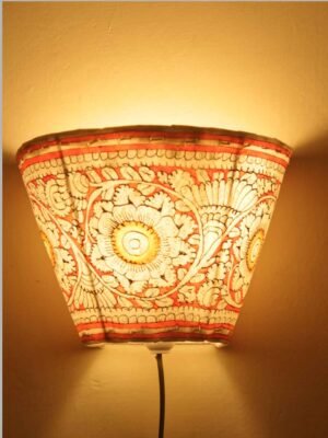 red and white flowers tholu bommalata small wall lamp