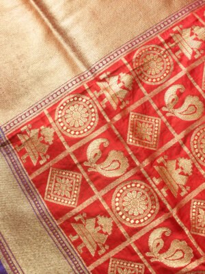 red-figurine-motif-banarasi-art-silk-dupatta