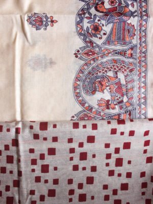 red-madhubani-on-ivory-bhagalpuri-saree-palla