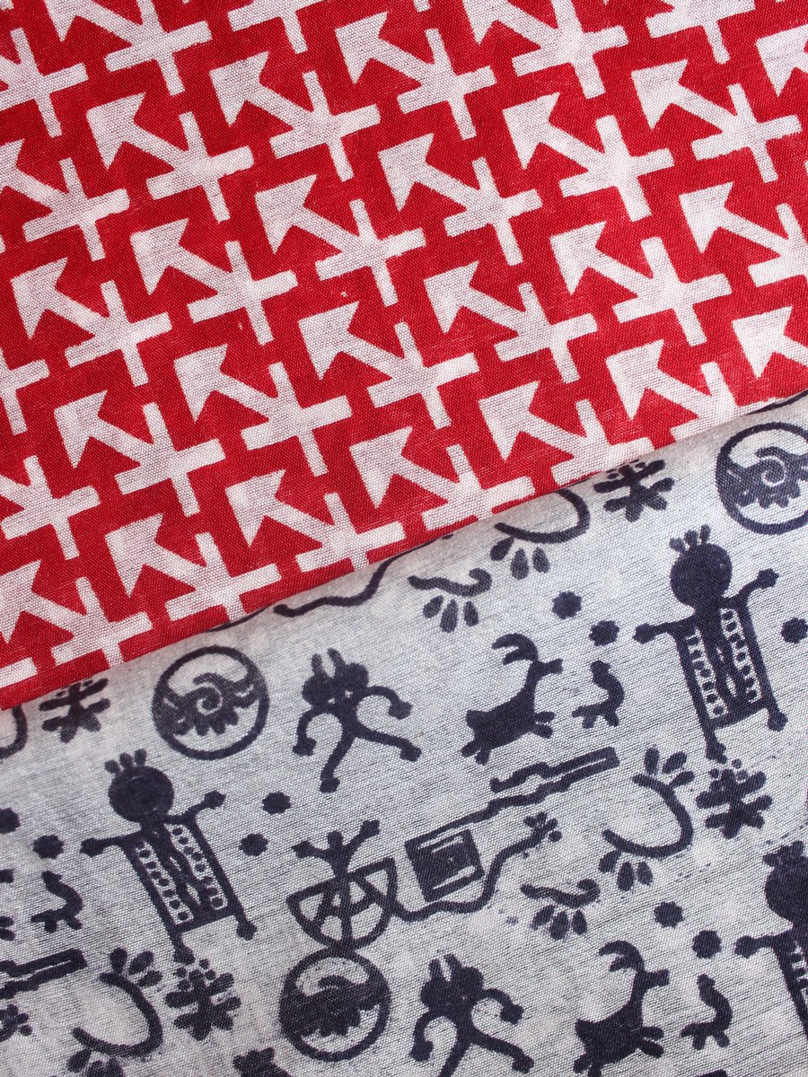 red-white-and-black-madhubani-bhagalpuri-saree red-white-and-black-madhubani-bhagalpuri-saree