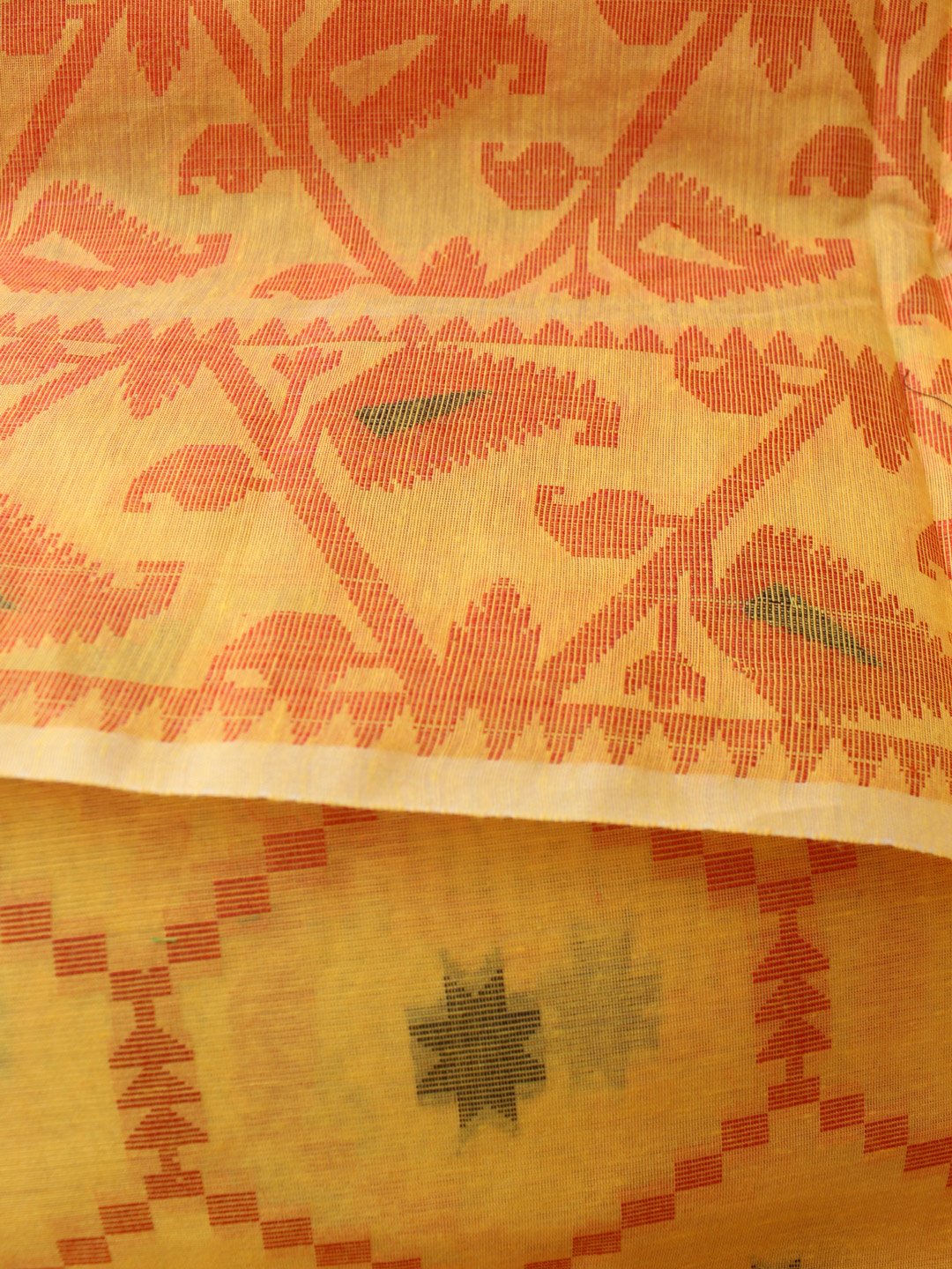 red-yellow-cotton-jamdani-banarasi-sari red-yellow-cotton-jamdani-banarasi-sari