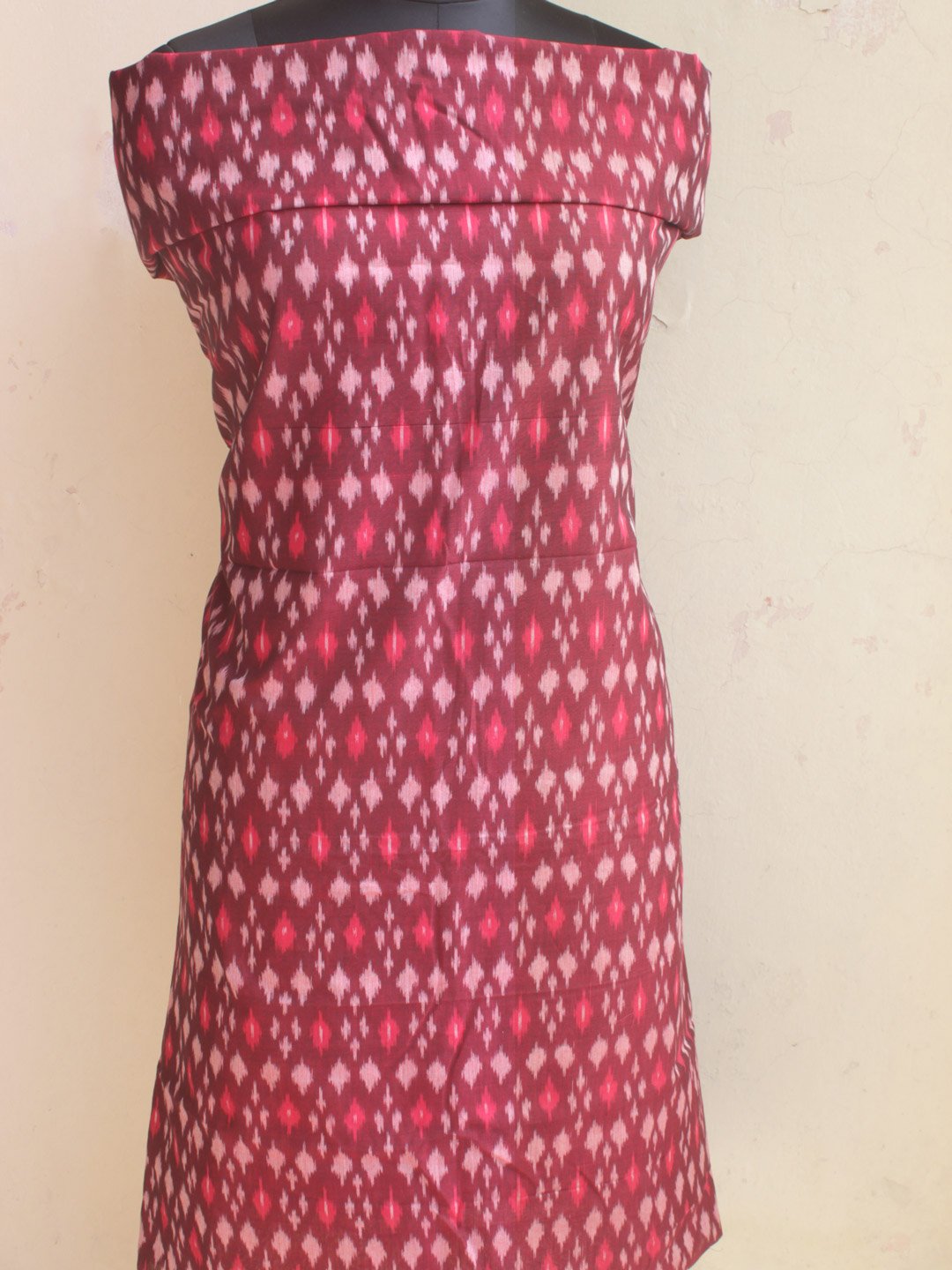 wINE-RED-pochampally-ikat-merceized-cotton-kurta-fabric wINE-RED-pochampally-ikat-merceized-cotton-kurta-fabric