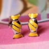yellow-enamelled-toffee-shape-silver earrings