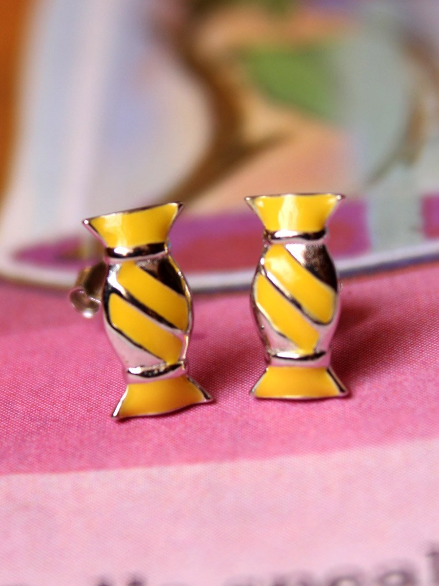 yellow-enamelled-toffee-shape-silver earrings yellow-enamelled-toffee-shape-silver earrings