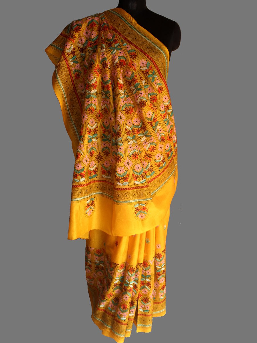yellow-kanthawork-silk-saree yellow-kanthawork-silk-saree