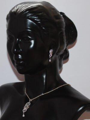 zircon fitted pure silver pendant earrings set