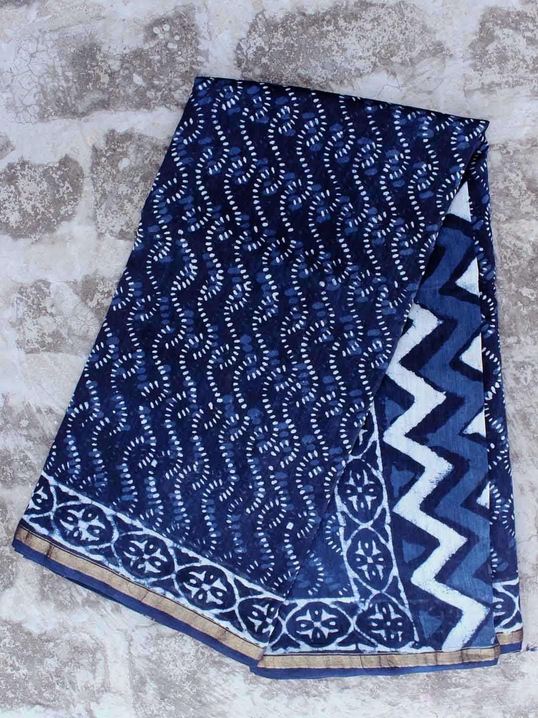 Dabu-indigo-block-printed-chanderi-saree shilphaat Dabu-indigo-block-printed-chanderi-saree shilphaat