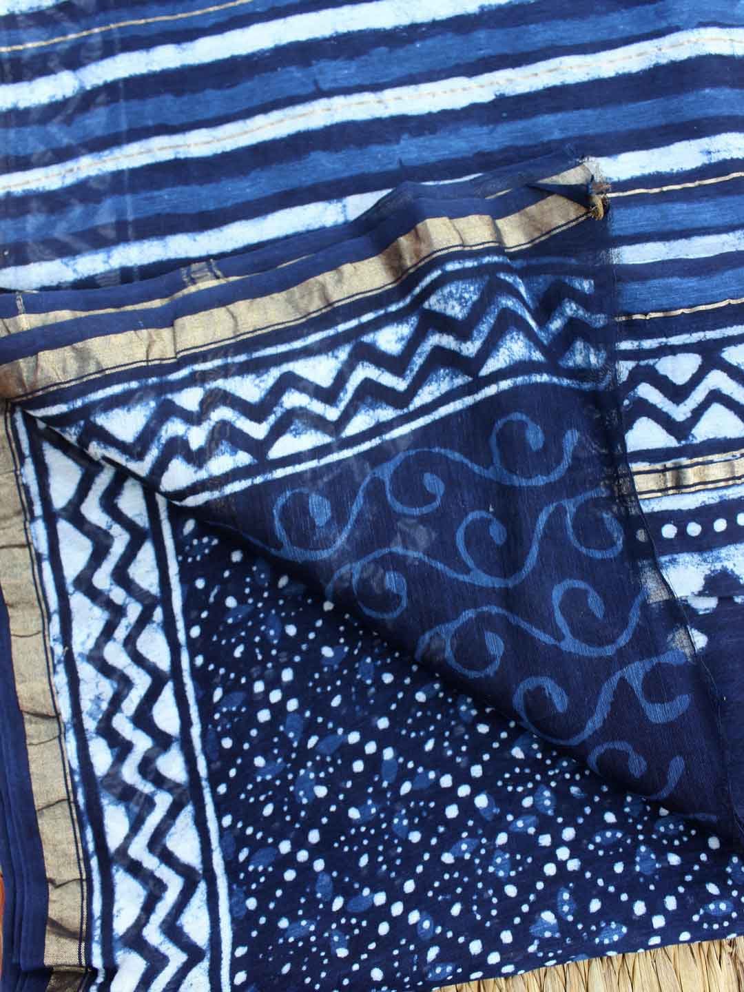 Indigo-and-white-dabu-printed-chanderi-saree Indigo-and-white-dabu-printed-chanderi-saree
