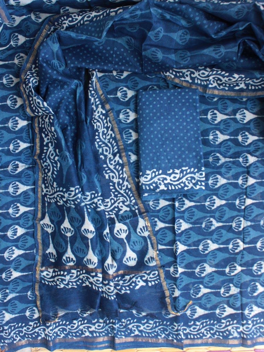 Indigo-dabu-hand-printed-chanderi-3pc-ladies-suit Indigo-dabu-hand-printed-chanderi-3pc-ladies-suit at Shilphaat.com