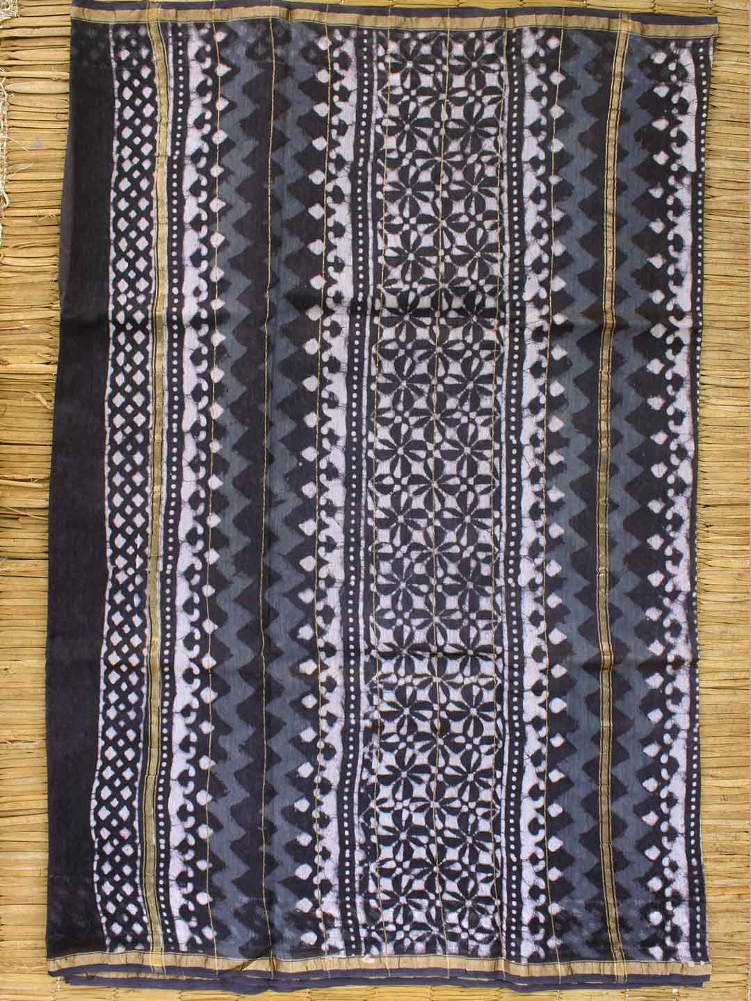 Indigo-grey-Dabu-printed-chanderi-saree Indigo-grey-Dabu-printed-chanderi-saree