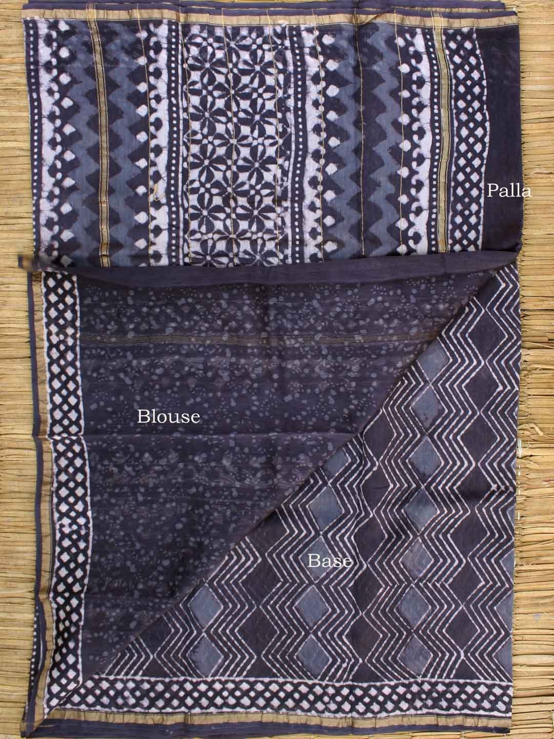 Indigo-grey-bagru-printed-silk-cotton-sari Indigo-grey-bagru-printed-silk-cotton-sari