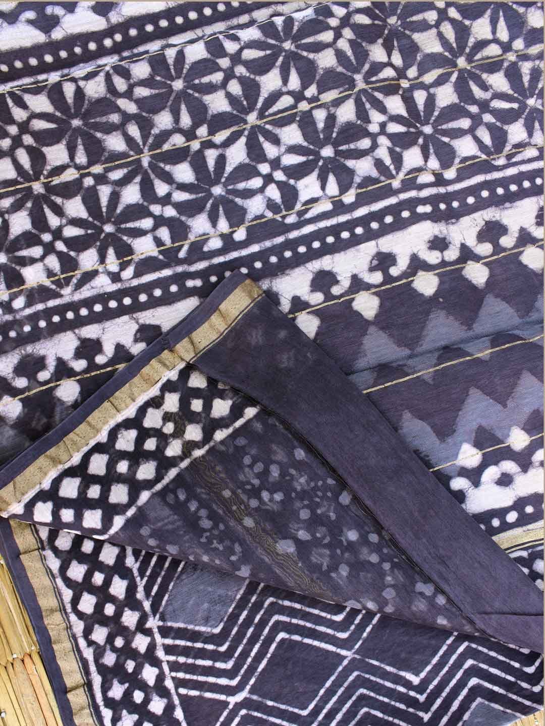 Indigo-grey-hand-printed-chanderi-saree Indigo-grey-hand-printed-chanderi-saree