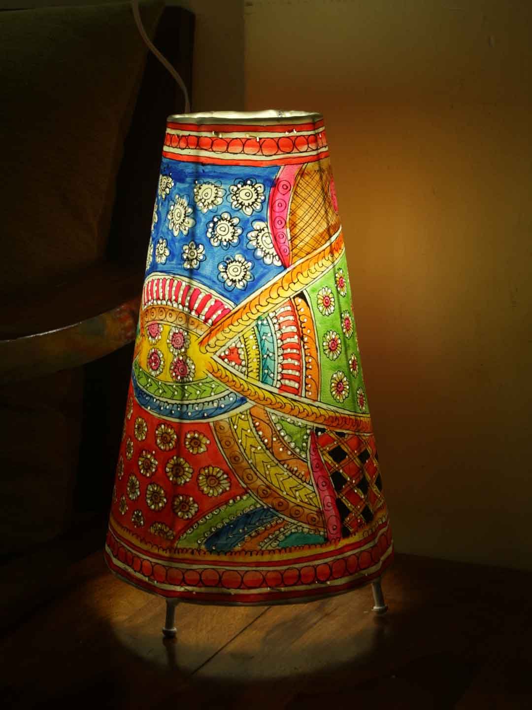 Abstract-painted-tholu-bommalata-table-lamp at Shilphaat Abstract-painted-tholu-bommalata-table-lamp at Shilphaat