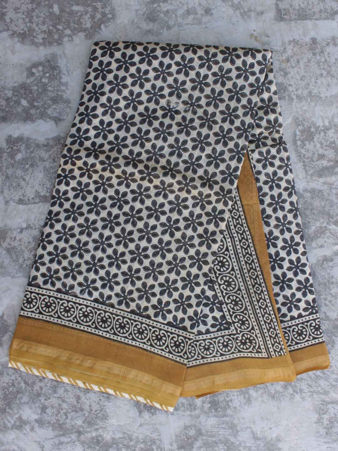 Bagru-block-printed-off-white-chanderi-saree Bagru-block-printed-off-white-chanderi-saree