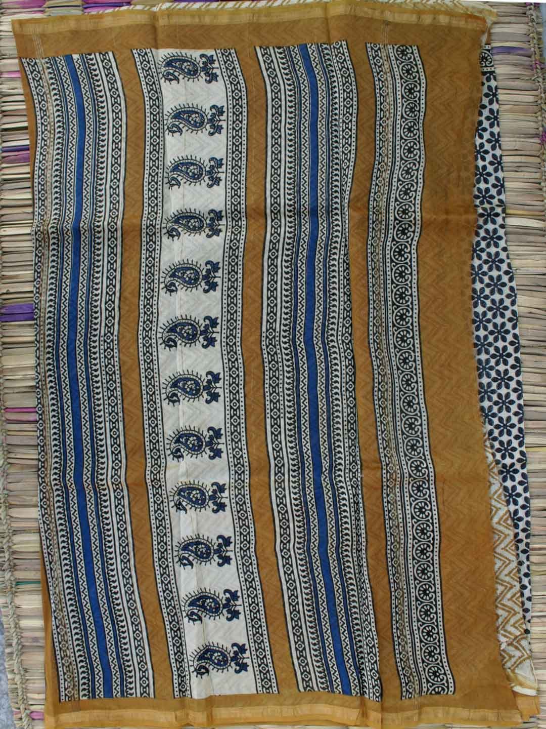 Bagru-block-printed-off-white-silk-cotton-sari Bagru-block-printed-off-white-silk-cotton-sari