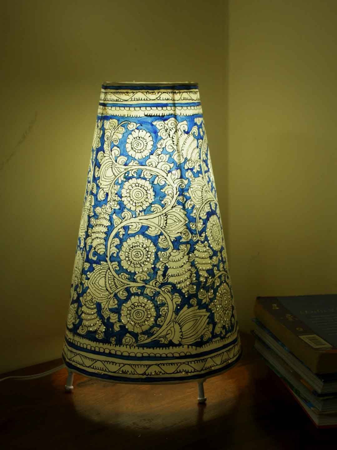 Blue-and-white-13in-long-tholu-bommalata-table-lamp Blue-and-white-13in-long-tholu-bommalata-table-lamp