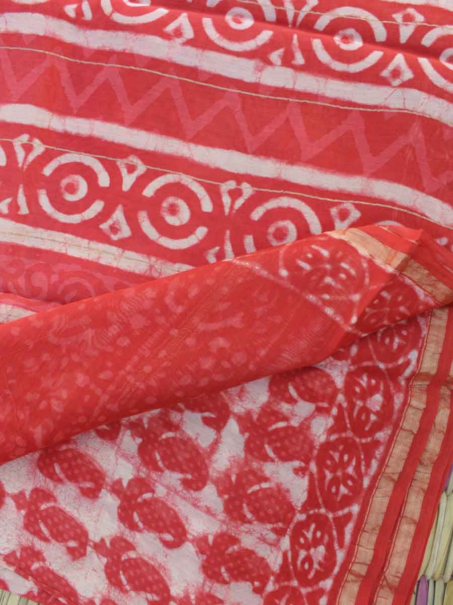 Orange-red-bagru-print-chanderi-saree Orange-red-bagru-print-chanderi-saree