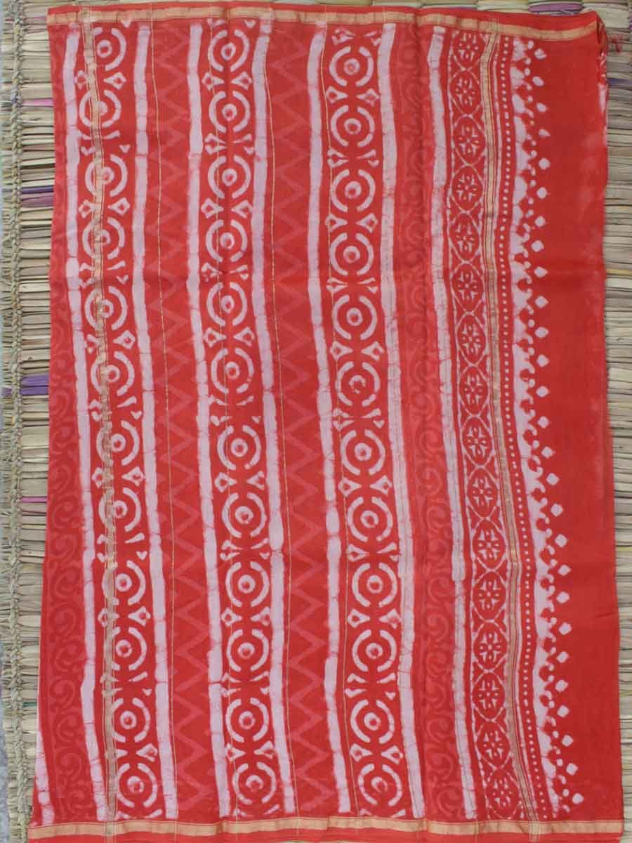 Orange-red-bagru-print-silk-cotton-saree Orange-red-bagru-print-silk-cotton-saree
