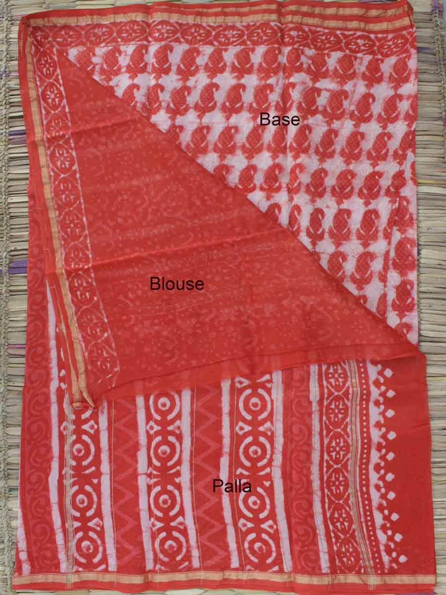 Orange-red-block-print-silk-cotton-saree Orange-red-block-print-silk-cotton-saree